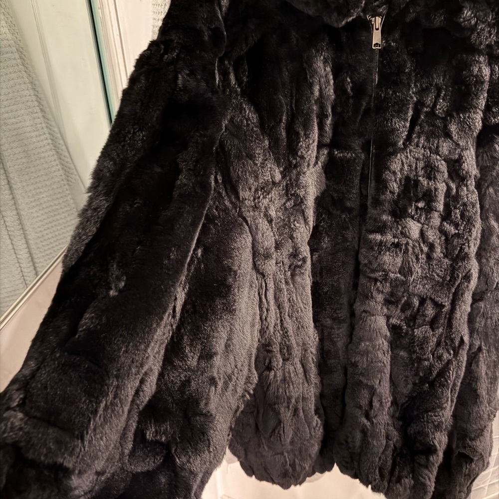 Luxurious Authentic Black Rabbit Fur Coat